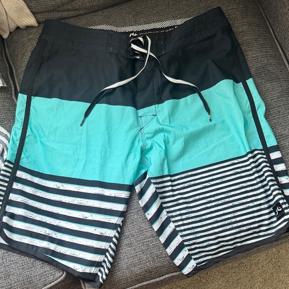 Rusty Teal and Black Striped Men's Board Shorts